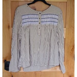 Current/Elliott Striped Peasant Cottagecore Sz 3 (LARGE) Blouse Top Long Sleeve